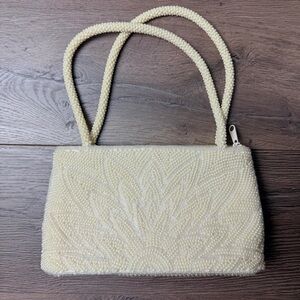 La Regale Vintage Ivory Beaded Wristlet Clutch Small Handbag Purse Evening Bag